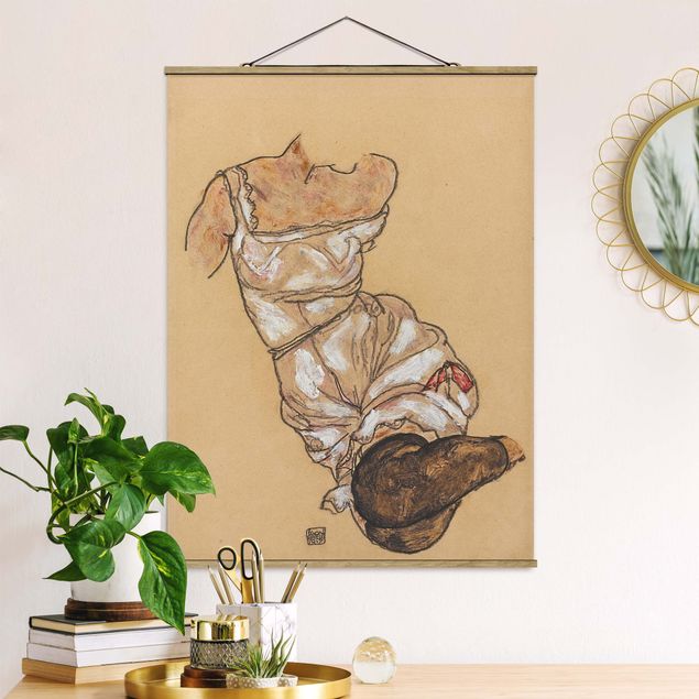 Stampe quadri famosi Egon Schiele - Torso femminile in biancheria intima e calze nere