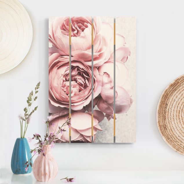 Quadri in legno con fiori Fiori di peonia rosa chiaro shabby pastello