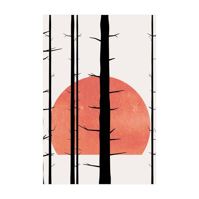 Tappeti con motivi naturali Sole rosso nella foresta incantata