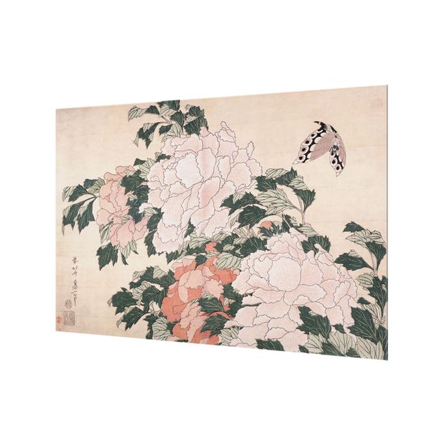 Paraschizzi con animali Katsushika Hokusai - Peonie rosa con farfalla