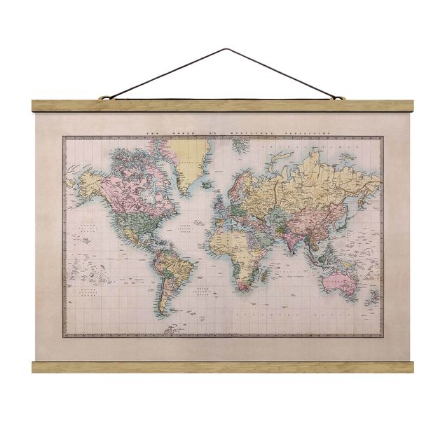 Stampe Mappa del mondo vintage del 1850