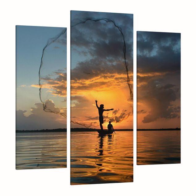 Quadri su tela paesaggio Rete da pesca al tramonto