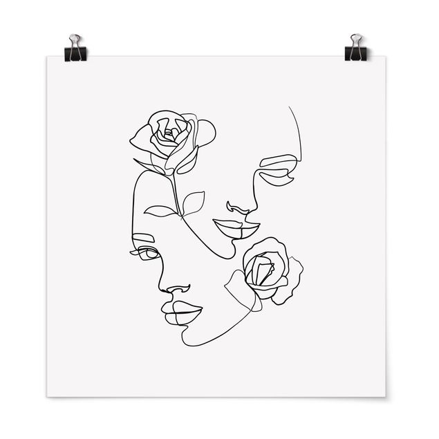 Amore quadri Line Art - Volti di donna Rose Bianco e Nero