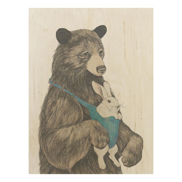 Quadri su legno Illustrazione Orso e coniglio bambino