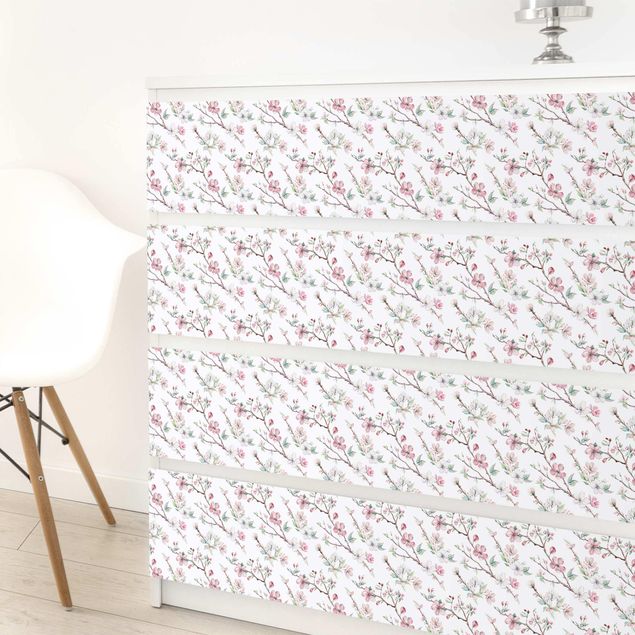 Pellicole adesive per mobili con disegni Acquerello con rami di ciliegio in fiore
