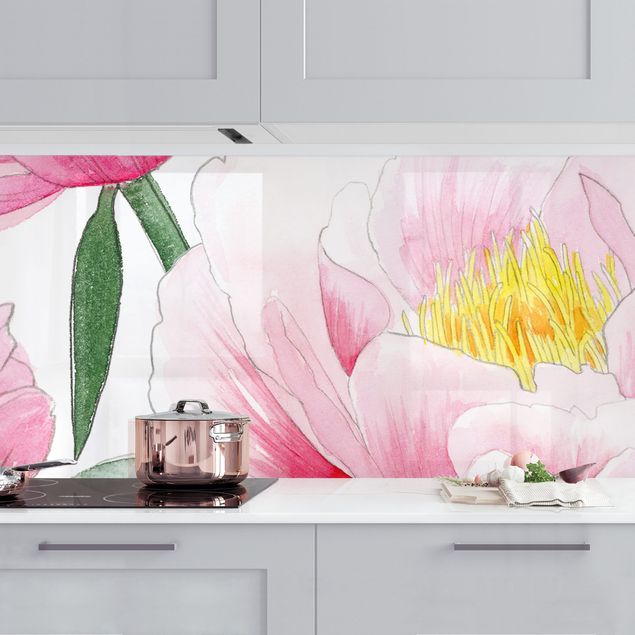 Rivestimenti per cucina con fiori Disegno di peonie rosa chiaro