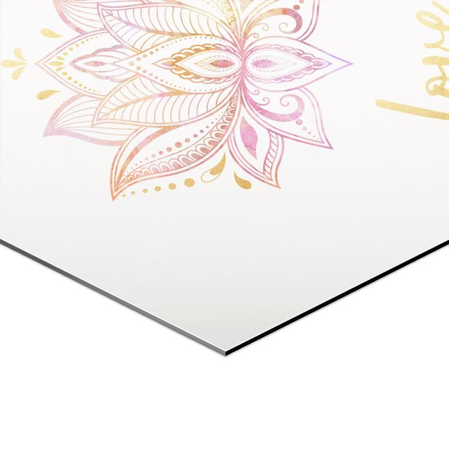 Esagono in Alluminio Dibond - Mandala Namaste Lotus Set oro rosa