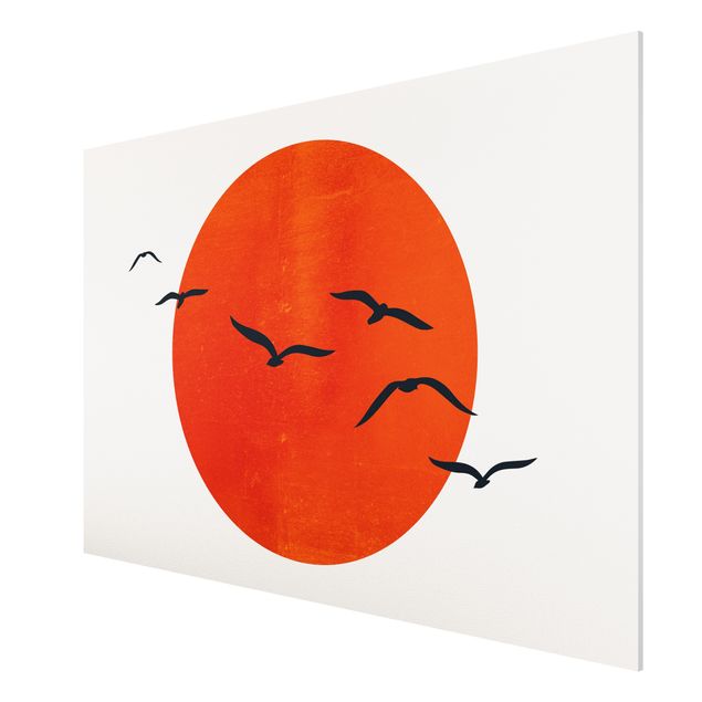 Riproduzioni quadri famosi Stormo di uccelli di fronte al sole rosso I