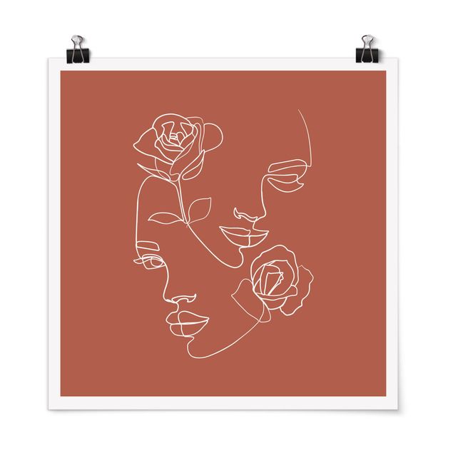 Quadri amore Line Art - Volti femminili Rose Rame