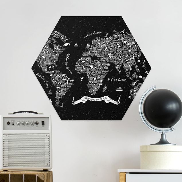 Quadri mappamondo Tipografia - Mappa del mondo nero