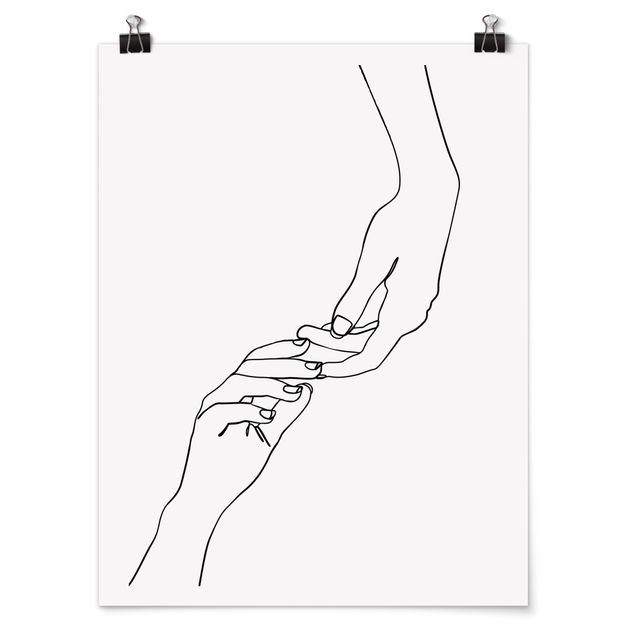 Quadro amore Line Art - Mani che si toccano Bianco e nero