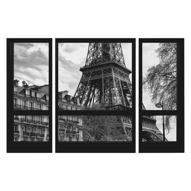 Quadri in bianco e nero Window View Paris - Close To The Eiffel Tower In Black And White