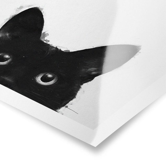 Poster bianco nero Illustrazione - Gatto nero su pittura bianca
