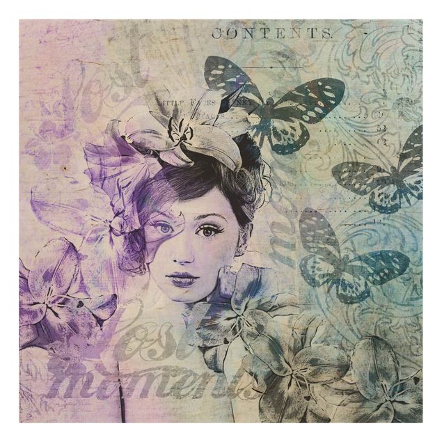 Quadri Andrea Haase Collage Shabby Chic - Ritratto con farfalle