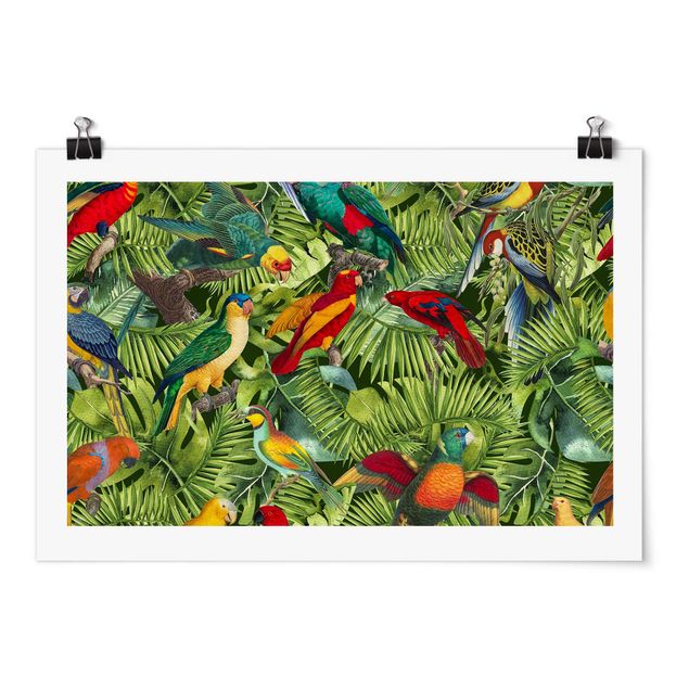 Riproduzioni quadri famosi Collage colorato - Pappagalli nella giungla