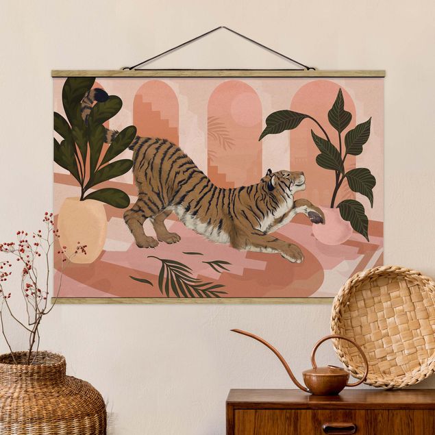 Quadri tigre Illustrazione - Tigre in pittura rosa pastello