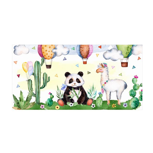 tappeti con fiori Panda e lama acquerello