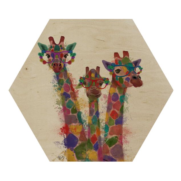 Esagono in legno - Arcobaleno Splash Giraffe Trio