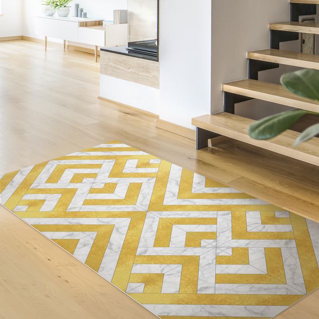 tappeto per esterno Mix di piastrelle geometriche Art Déco in marmo dorato