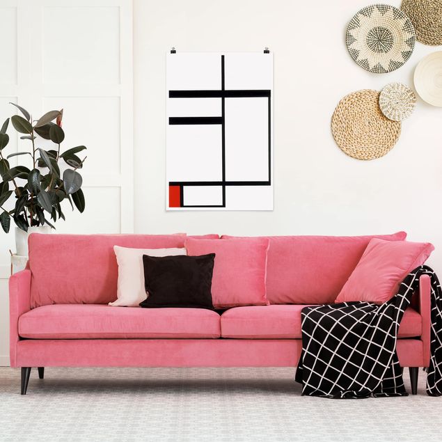 Stile artistico Piet Mondrian - Composizione con rosso, nero e bianco