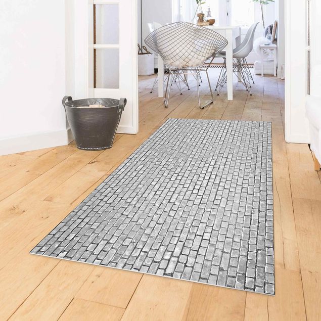 tappeto per esterno Carta da parati effetto mattoni e piastrelle in bianco e nero