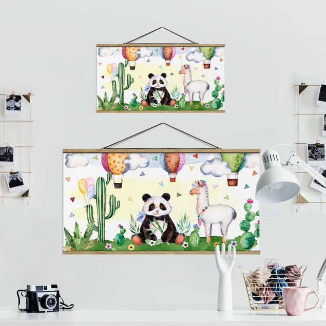 Stampe Panda e lama acquerello