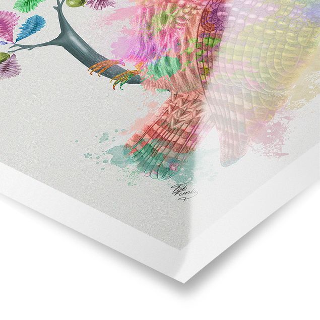 Poster Gufo con schizzi arcobaleno
