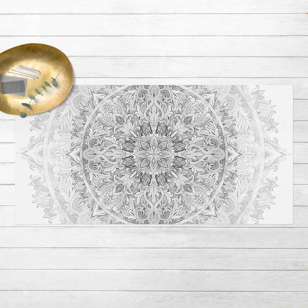 tappeto terrazzo Mandala Acquerello Ornamento Disegno Nero Bianco