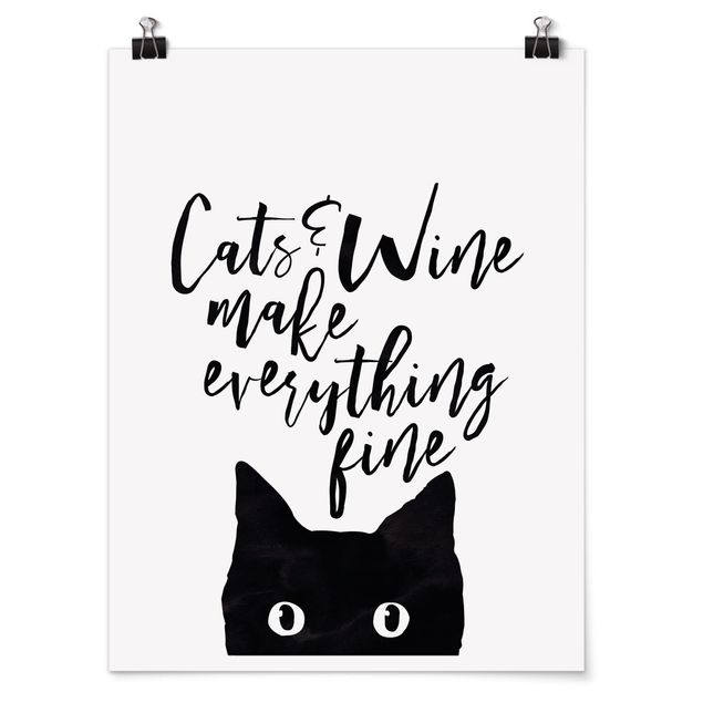 Quadri con frasi Gatti e vino fanno bene a tutto