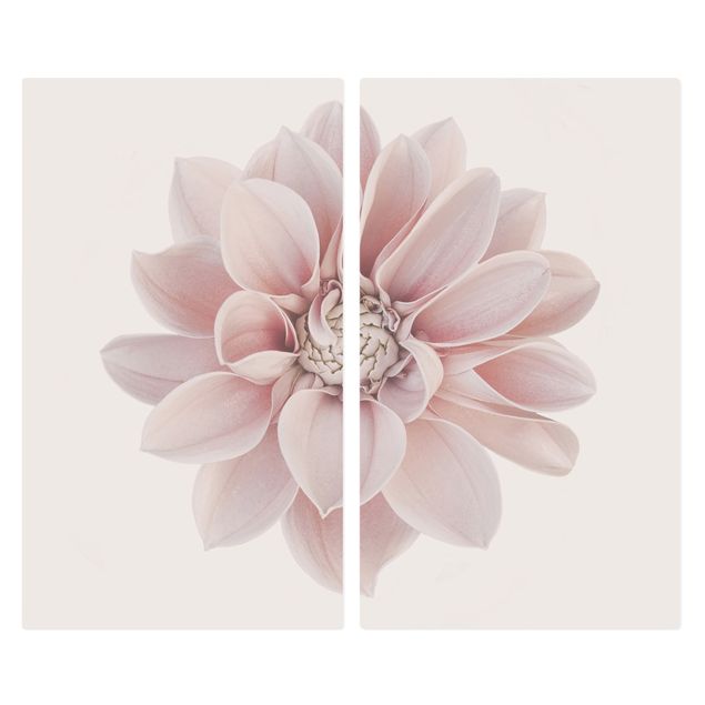 Coprifornelli in vetro - Dalia in pastello bianco e rosa - 52x60cm