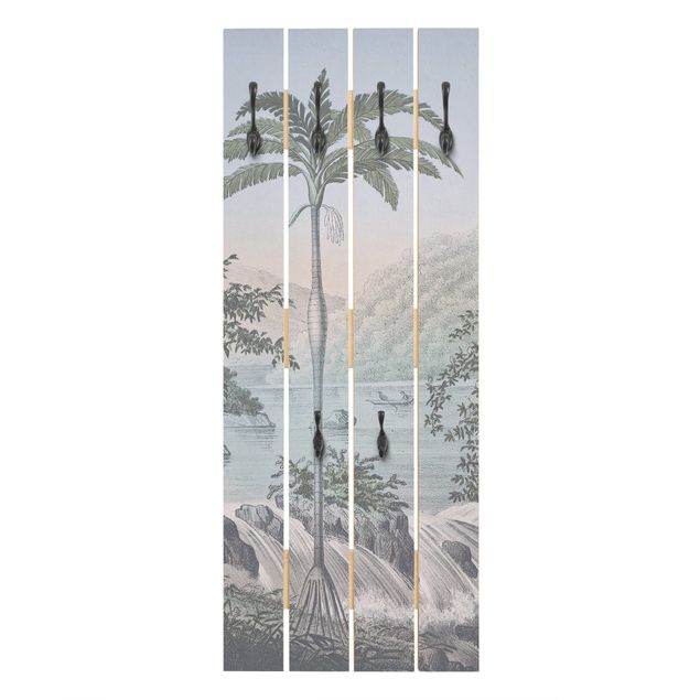 Appendiabiti pannello blu Illustrazione vintage - Paesaggio con palma