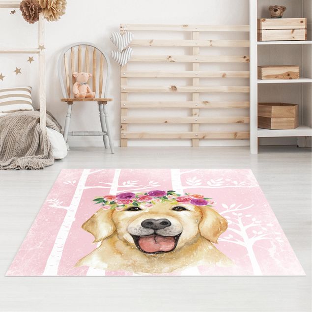 tappeto design moderno Acquerello Retriever rosa chiaro