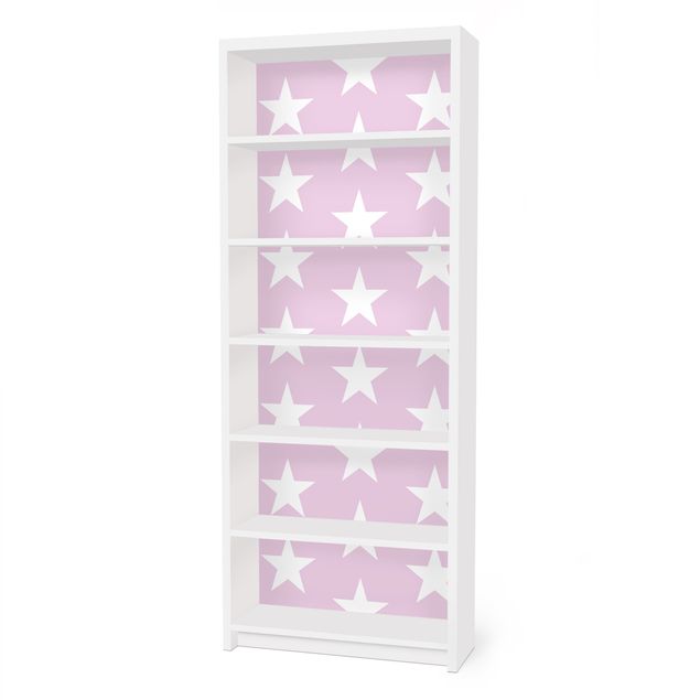 Pellicole adesive per mobili libreria Billy IKEA Stelle bianche su rosa chiaro