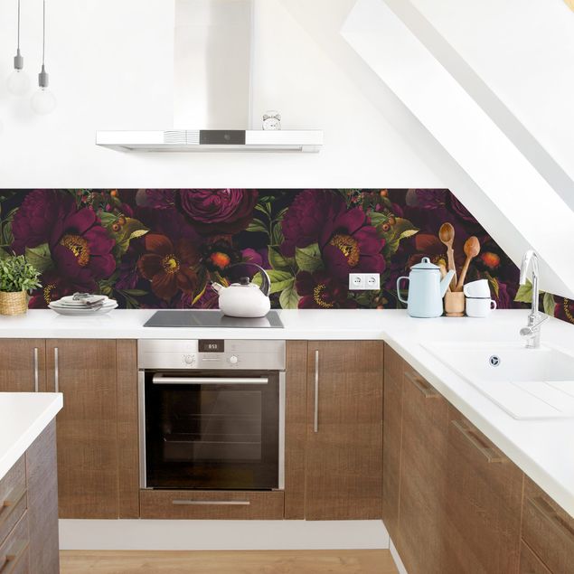 Rivestimento cucina con disegni Fiori viola scuro