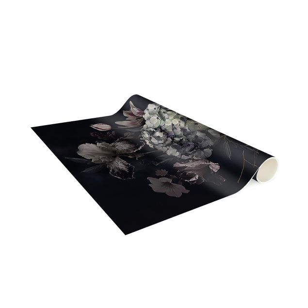 tappeti floreali moderni Fiori con nebbia sul nero