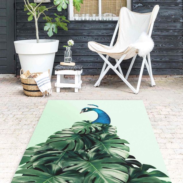 tappeto moderno Pavone con foglie di Monstera