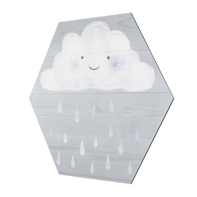 Quadro esagonale Nuvola con gocce di pioggia d'argento