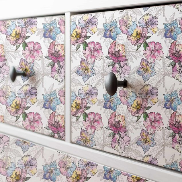 Carta adesiva per mobili mosaico floreale