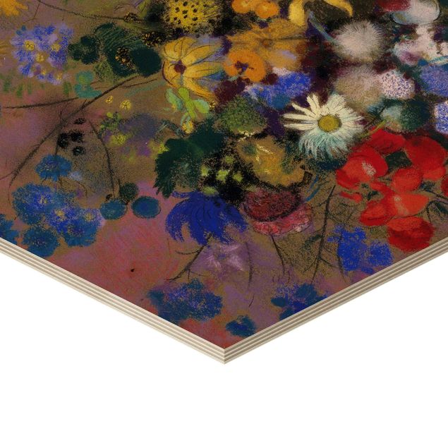 Esagono in legno - Odilon Redon - fiori in un vaso