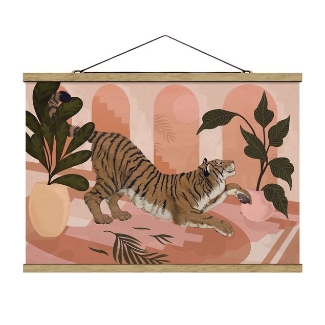Quadri animali Illustrazione - Tigre in pittura rosa pastello