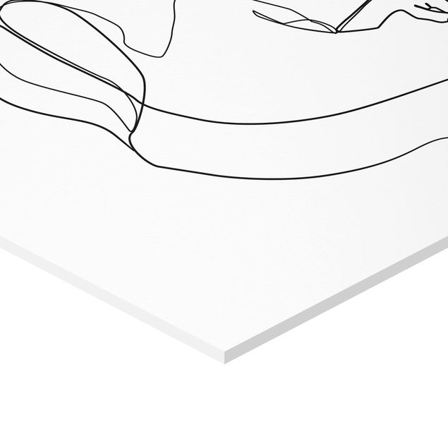 Quadri esagonali Line Art - Donna di spalle Bianco e Nero