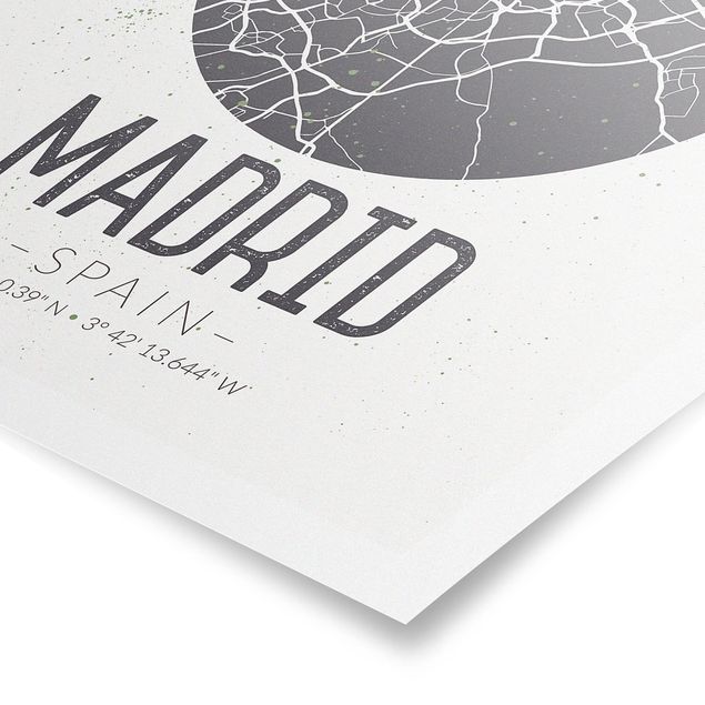 Quadri moderni grigi Mappa di Madrid - Retrò
