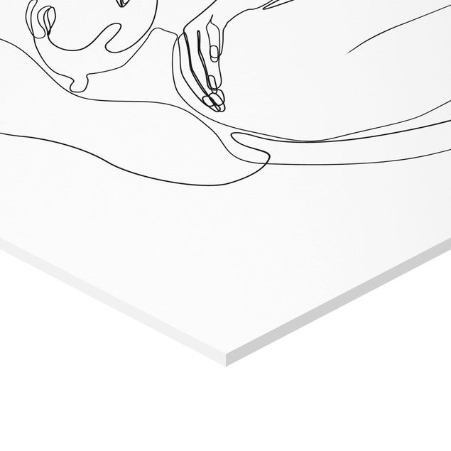 Quadro esagonale Line Art - Donna spalla Bianco e Nero