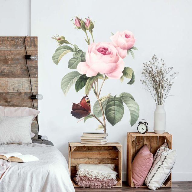 Adesivi murali piante Illustrazione vintage di rose con pavone XXL