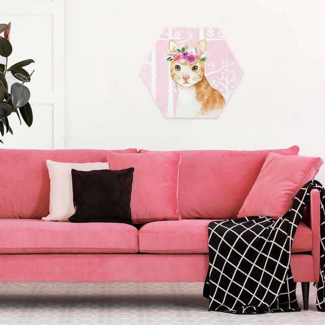 Quadri moderni per arredamento Acquerello Gatto rosa chiaro