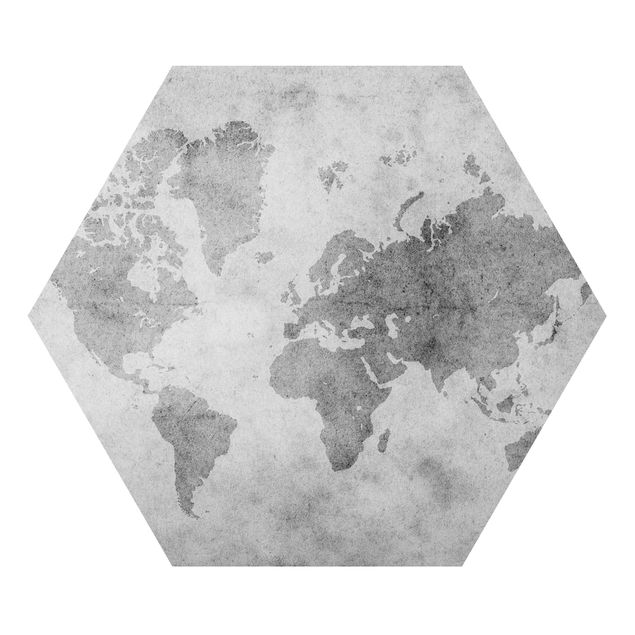 Quadro esagonale Mappa del mondo vintage II