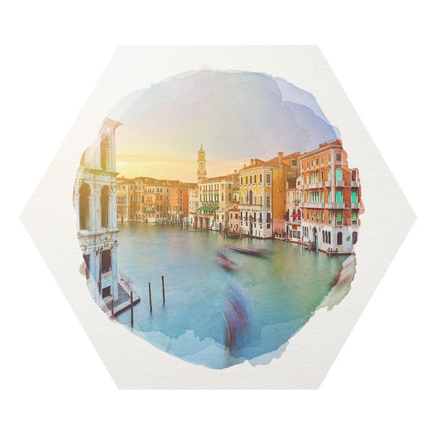 Stampe Acquerelli - Veduta del Canal Grande dal Ponte di Rialto a Venezia