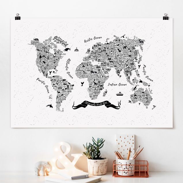 Quadri moderni   Mappa del mondo - tipografica bianca
