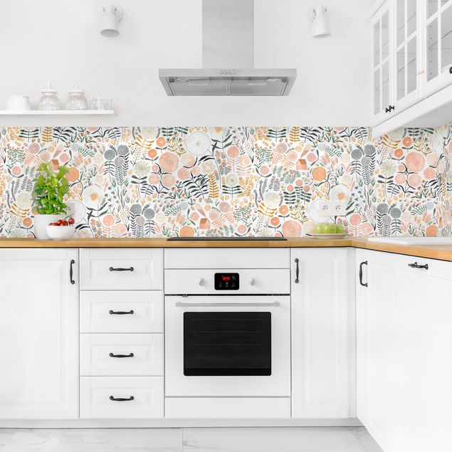 Rivestimento cucina con disegni Mare di fiori in albicocca
