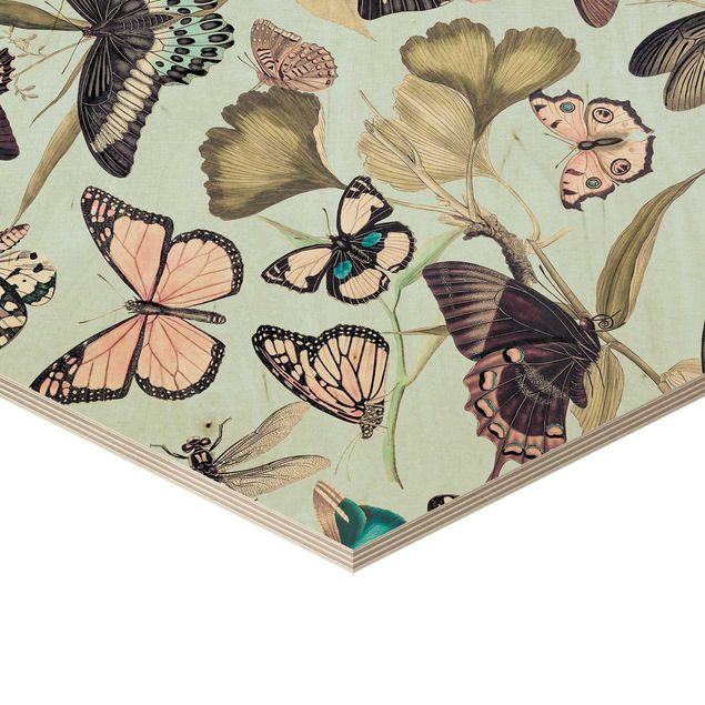 Quadri su legno Collage vintage - Farfalle e libellule